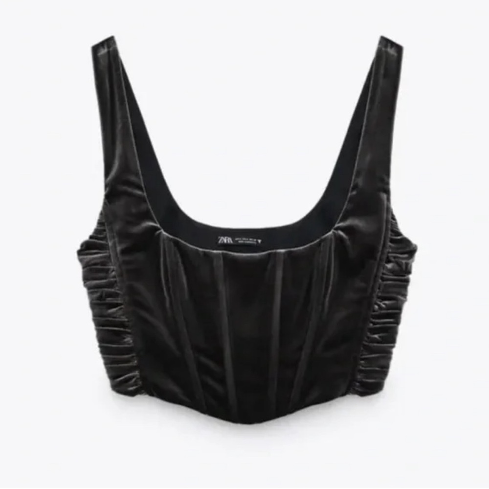 NWOT Zara grey crushed velvet corset cropped top